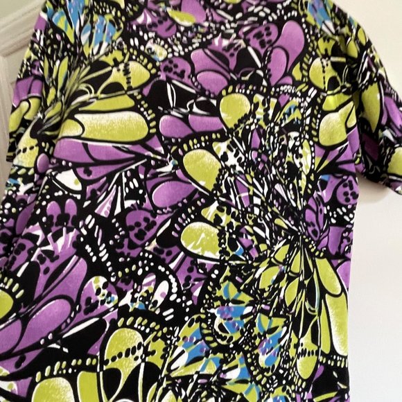 Pierre New York Short Sleeve Scoop Stretch Knit Top Abstract Fall Multicolor L - Picture 5 of 8